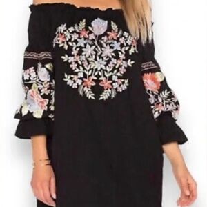 Free People Embroidered Tunic Dress Black | Size Small